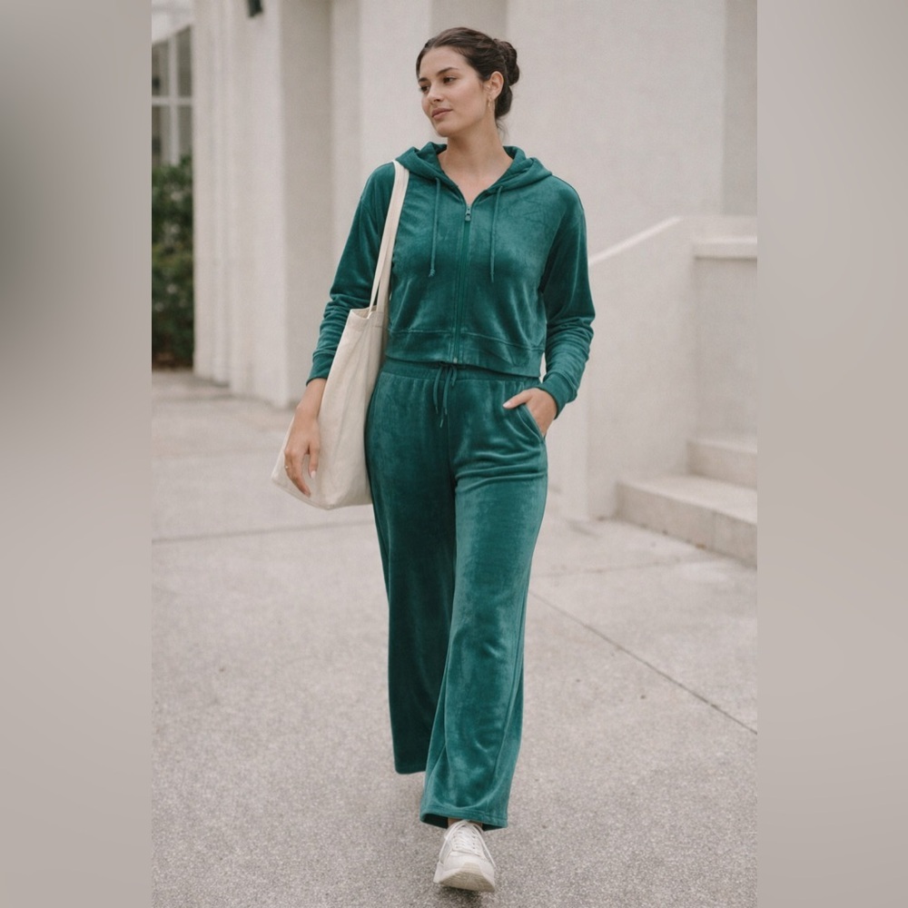 OFFLINE by Aerie Velour Lounge Set Green Zip Hoodie Pants Matching Set M/L
